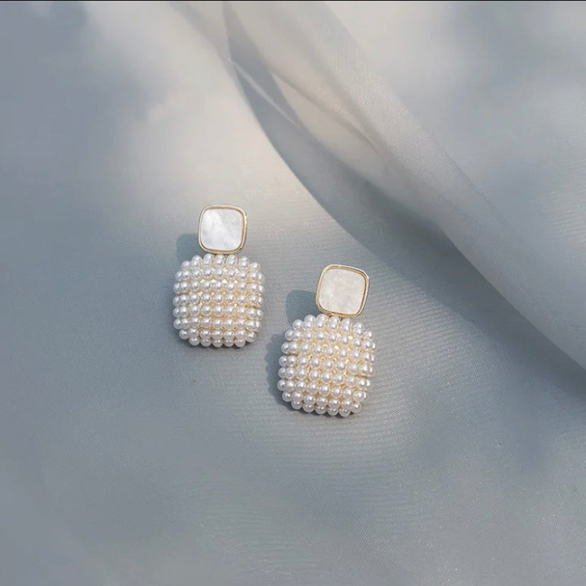 Pearl Embedded Square Earrings