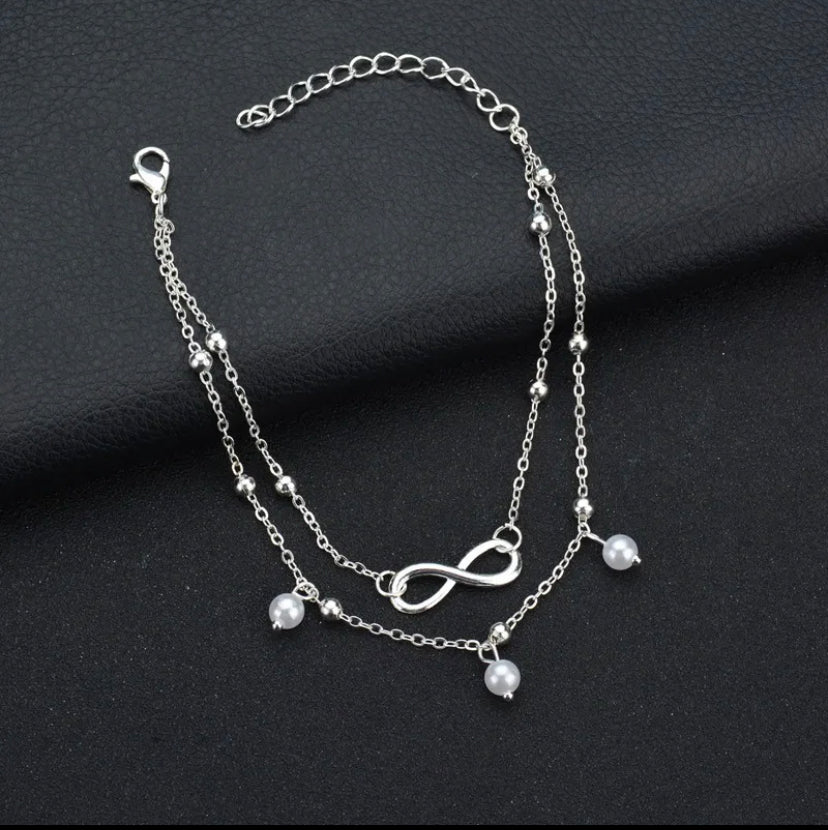 Double Layered Pearl Infinity Anklet