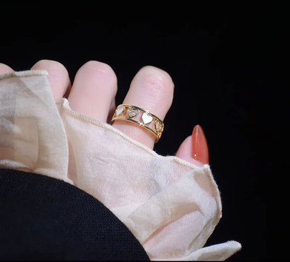 Enamel Heart Diamond Studded Adjustable Ring