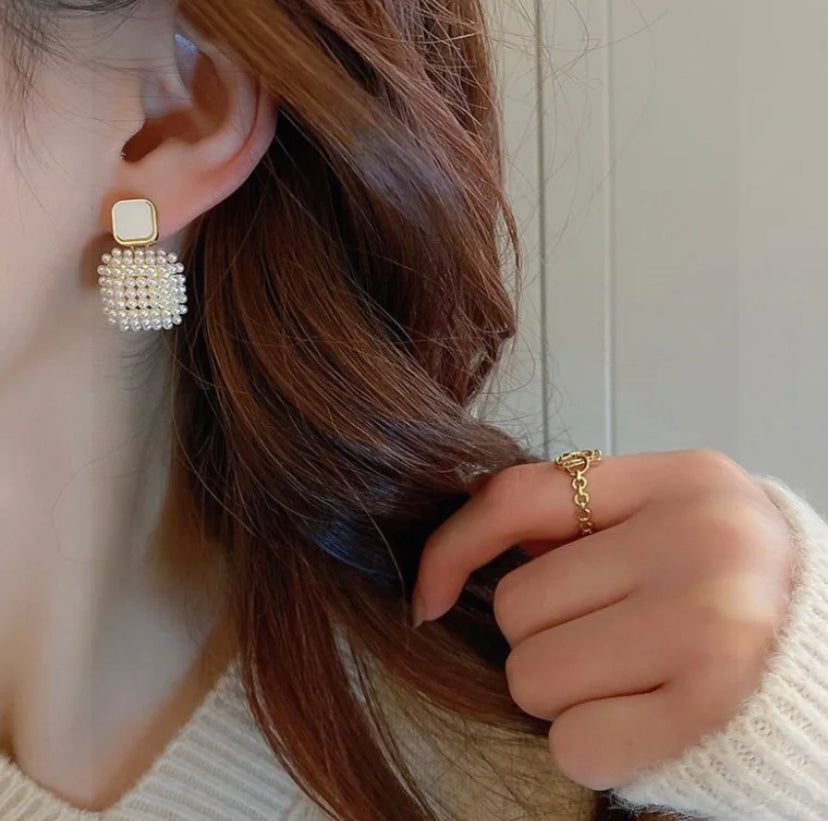 Pearl Embedded Square Earrings