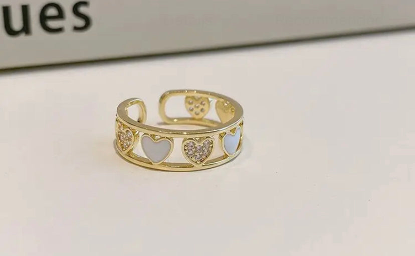 Enamel Heart Diamond Studded Adjustable Ring
