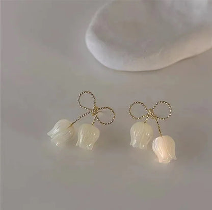 White Tulip Bow Earrings