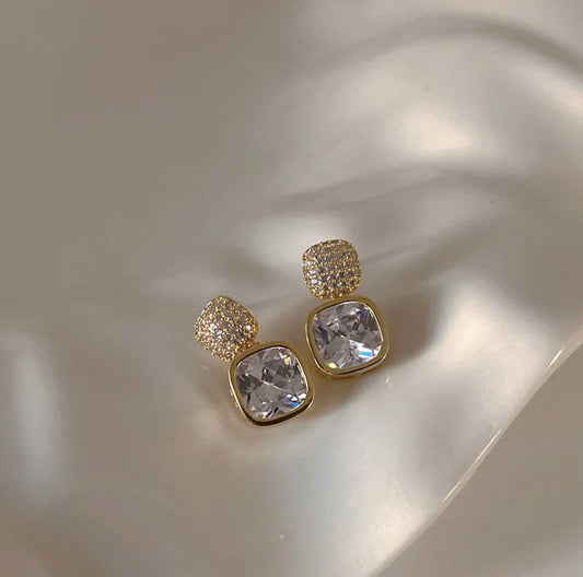 Double Square Diamond Studded Danglers
