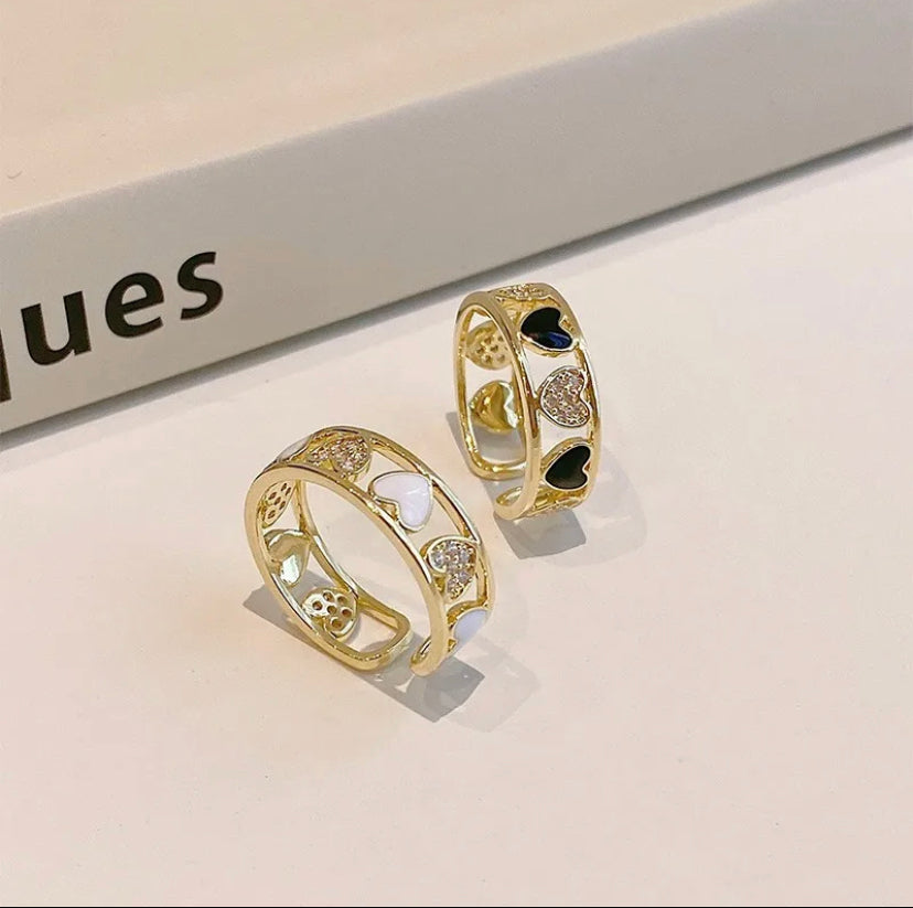 Enamel Heart Diamond Studded Adjustable Ring