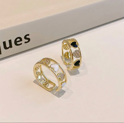 Enamel Heart Diamond Studded Adjustable Ring