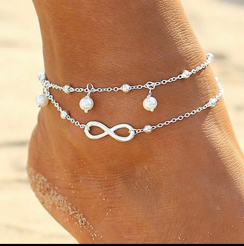 Double Layered Pearl Infinity Anklet