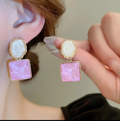 Pink Square Drop Earrings