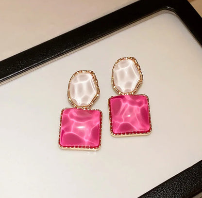 Pink Square Drop Earrings