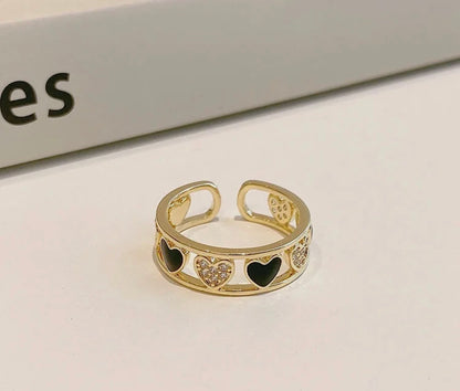 Enamel Heart Diamond Studded Adjustable Ring