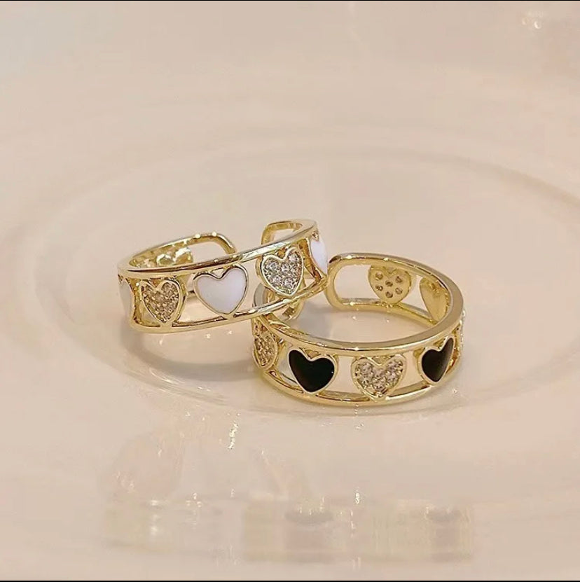 Enamel Heart Diamond Studded Adjustable Ring