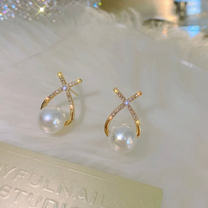 Cross Pearl Ear Studs