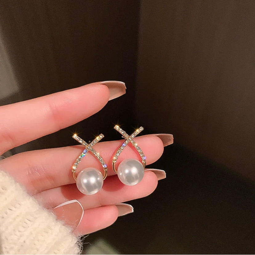 Cross Pearl Ear Studs