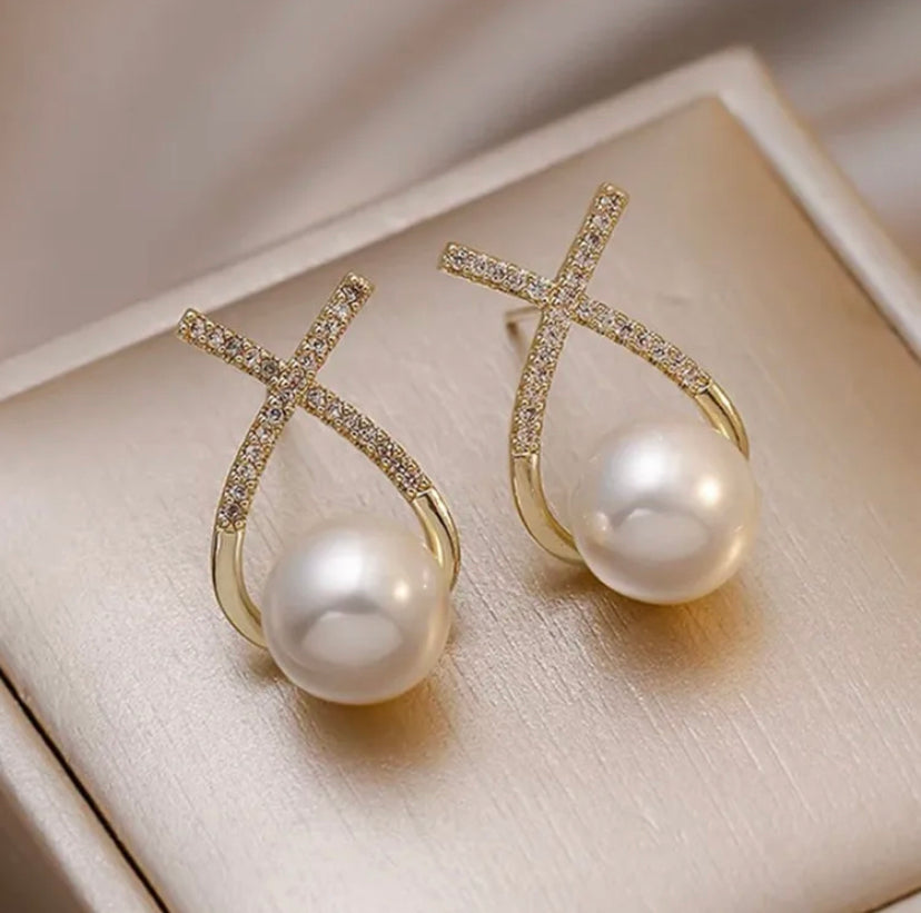 Cross Pearl Ear Studs