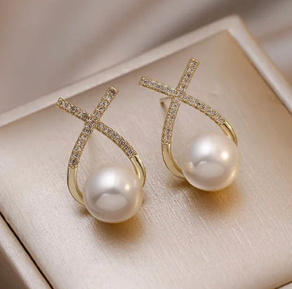 Cross Pearl Ear Studs