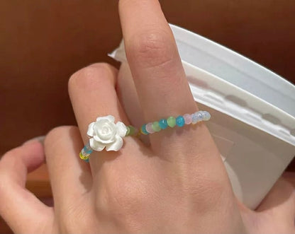 Beaded Pearl Rings Set Of 2