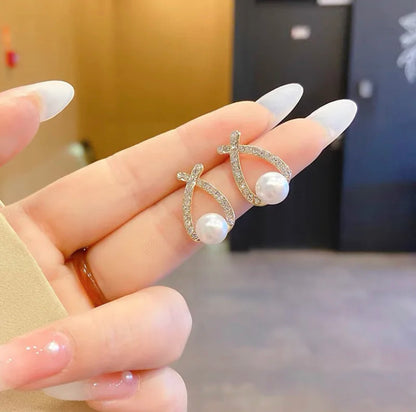 Cross Pearl Ear Studs