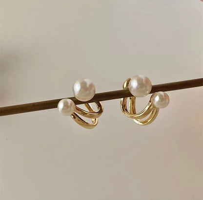 Gold Plated Pearl Overlap Studs