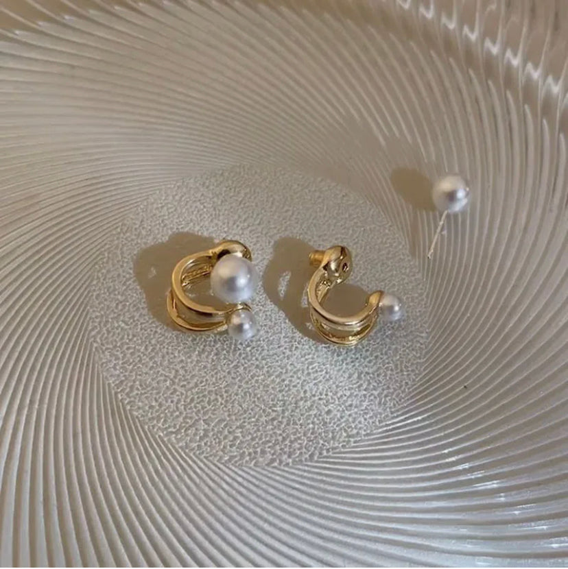 Gold Plated Pearl Overlap Studs