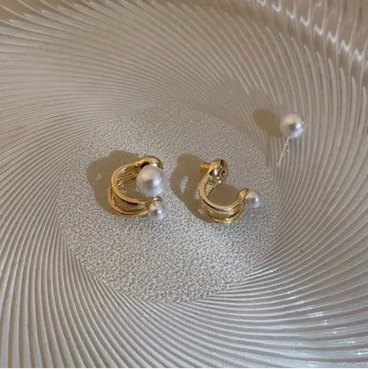 Gold Plated Pearl Overlap Studs