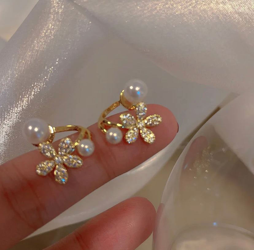 Cute Little Flower Pearl Studs