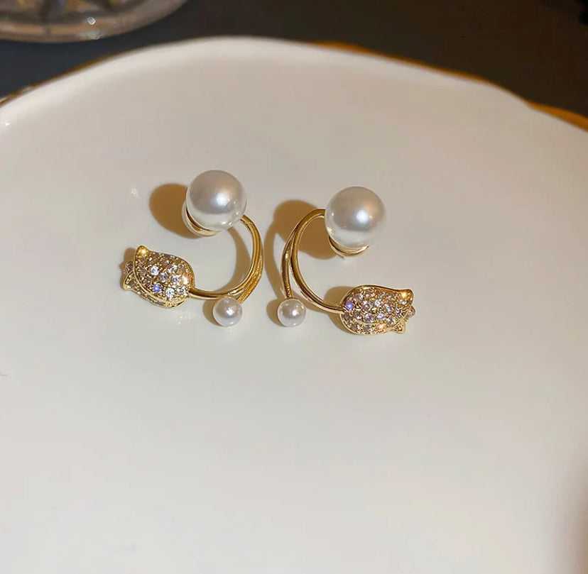 Pearl Tulip Flower Earrings