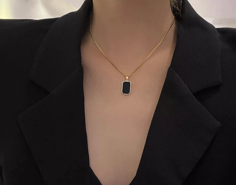 Black Onyx Rectangular Necklace