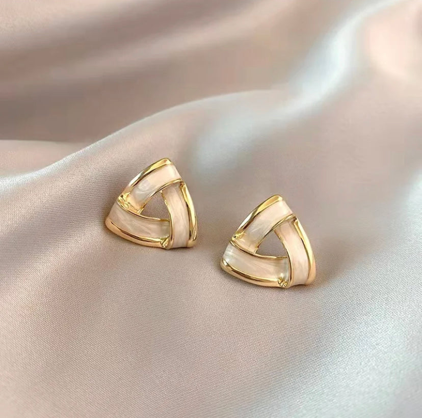 White & Gold Triangle Studs