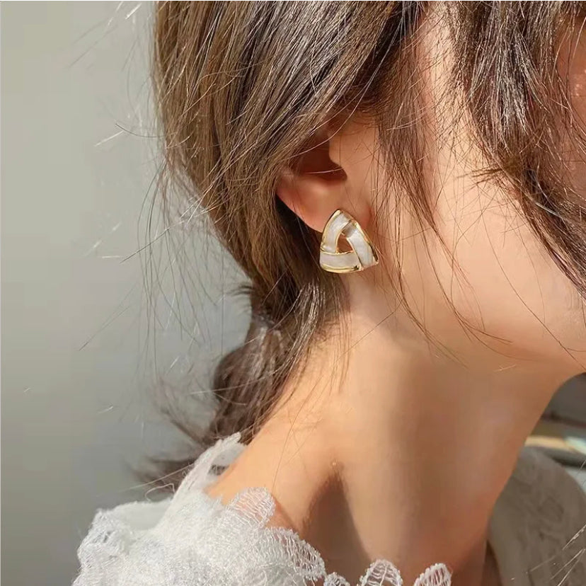 White & Gold Triangle Studs