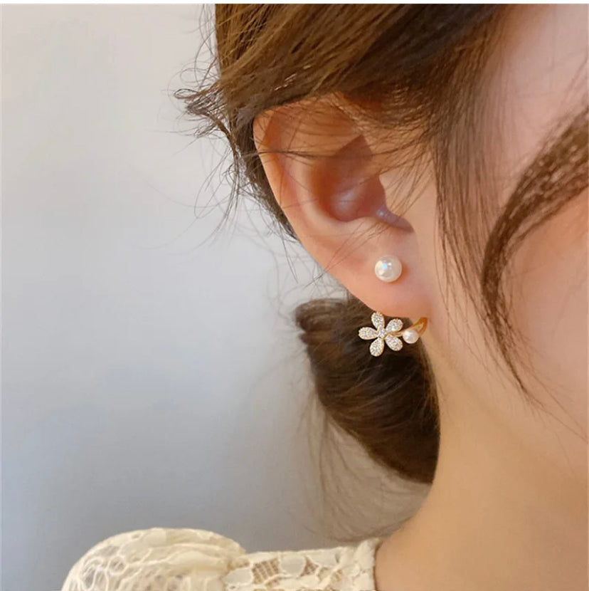 Cute Little Flower Pearl Studs