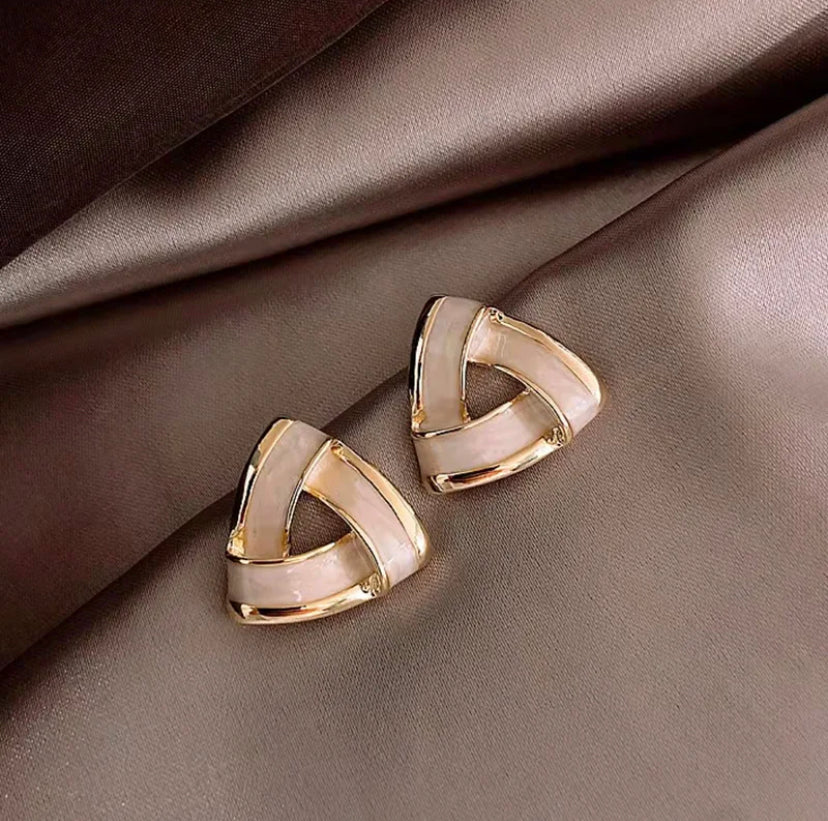 White & Gold Triangle Studs