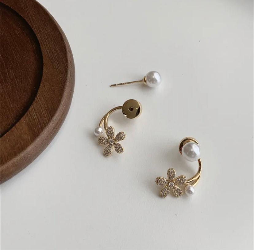 Cute Little Flower Pearl Studs
